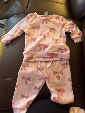 Kids Pink Bow Print jogger set